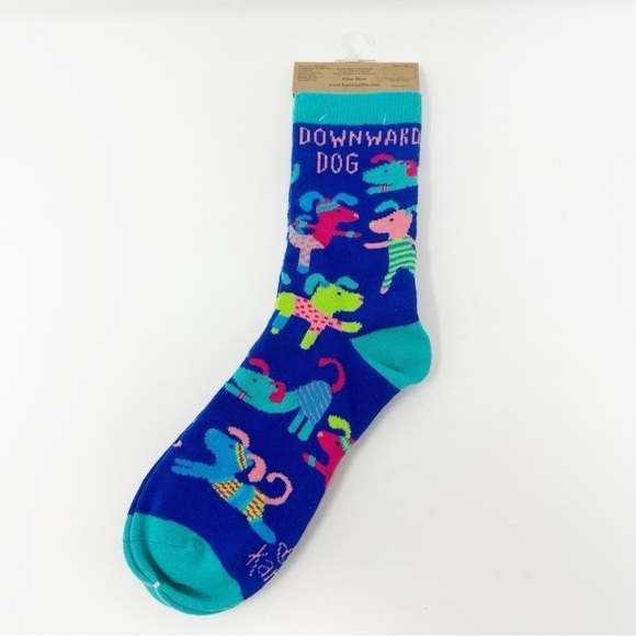 KARMA  “Downward Dog” Yoga Themed Crew Socks - Picture 1 of 4